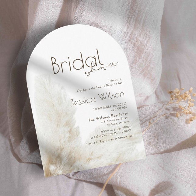 Boho Neutral Fluff Pampas Grass Arch Bridal Shower Invitation (Creator Uploaded)