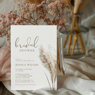 Boho Neutral Fluffy Pampas Grass Bridal Shower Invitation