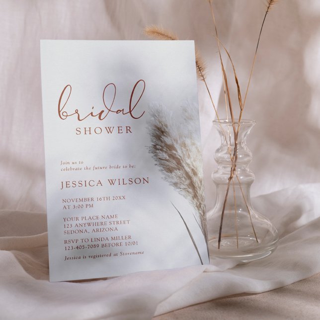 Boho Neutral Fluffy Pampas Grass Bridal Shower Invitation (Creator Uploaded)