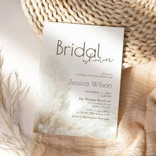 Boho Neutral Fluffy Pampas Grass Bridal Shower Invitation
