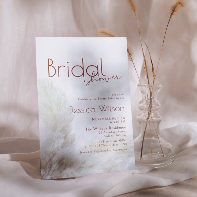 Boho Neutral Fluffy Pampas Grass Bridal Shower Invitation (Creator Uploaded)