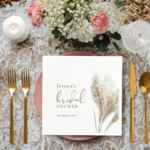 Boho Neutral Fluffy Pampas Grass Bridal Shower Napkin