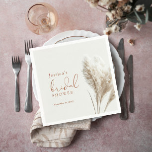 Boho Neutral Fluffy Pampas Grass Bridal Shower Napkin