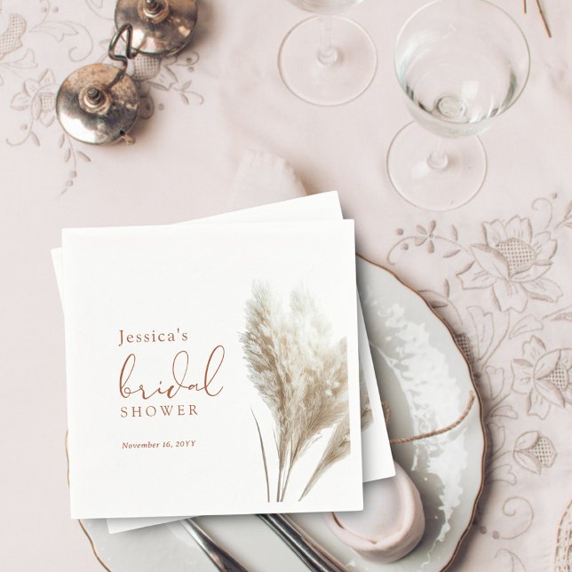 Boho Neutral Fluffy Pampas Grass Bridal Shower Napkin (Creator Uploaded)