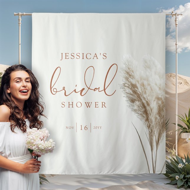 Boho Neutral Fluffy Pampas Grass Bridal Shower Tapestry (Creator Uploaded)