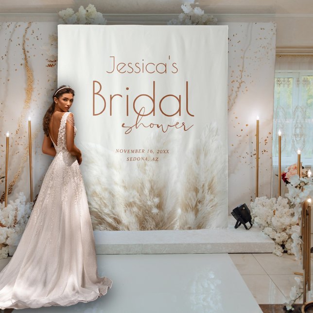 Boho Neutral Fluffy Pampas Grass Bridal Shower Tapestry (Creator Uploaded)