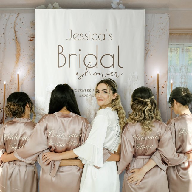 Boho Neutral Fluffy Pampas Grass Bridal Shower Tapestry (Creator Uploaded)