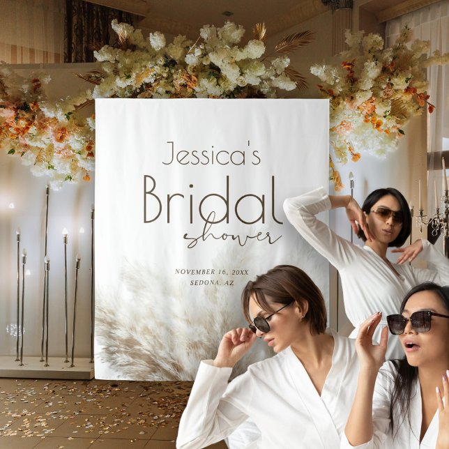 Boho Neutral Fluffy Pampas Grass Bridal Shower Tapestry (Creator Uploaded)