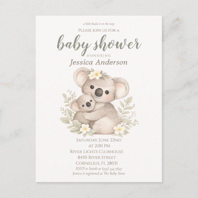 Boho Neutral Koala Baby Shower Postcard (Front)