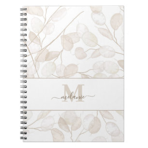Boho Neutral Lunaria Custom Name Initial Notebook