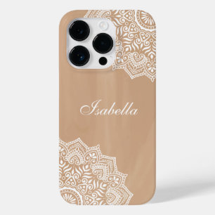Boho Neutral Mandala Custom Name Case-Mate iPhone 14 Pro Case