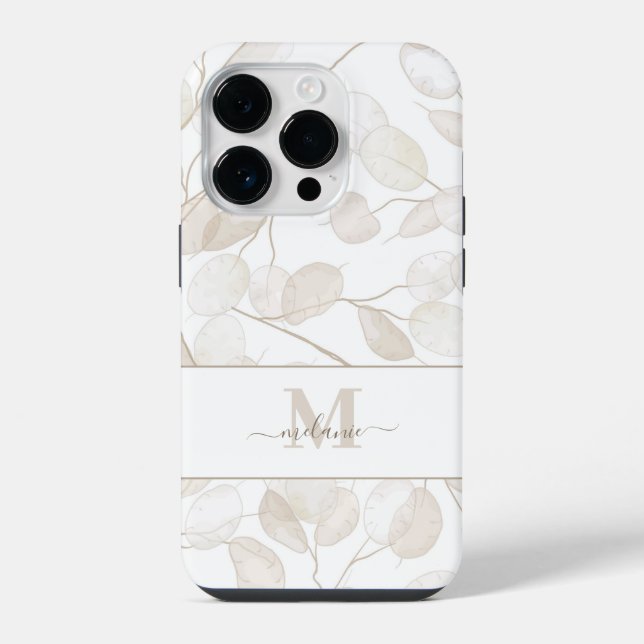 Boho Neutral Money Plant Custom Name Initial iPhone Case (Back)