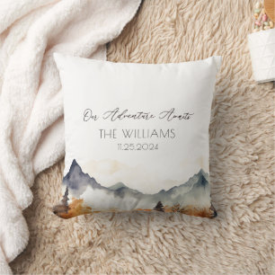 Boho Neutral Mountain Wedding Couple Cushion