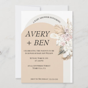 Boho Neutral Pampas Grass Baby Shower Invitation