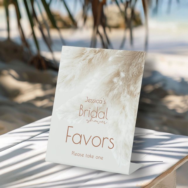 Boho Neutral Pampas Grass Bridal Shower Favours Pedestal Sign (Creator Uploaded)