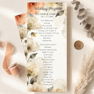 Boho Neutral Peach Watercolor Floral Wedding Programme
