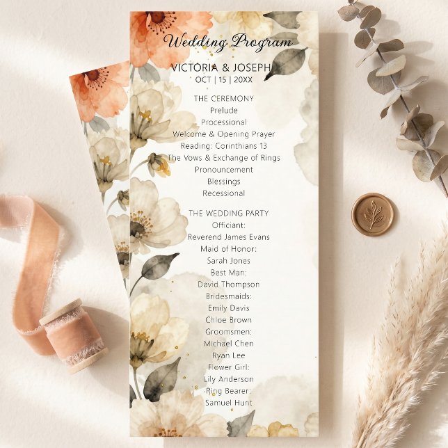 Boho Neutral Peach Watercolor Floral Wedding Programme (Creator Uploaded)