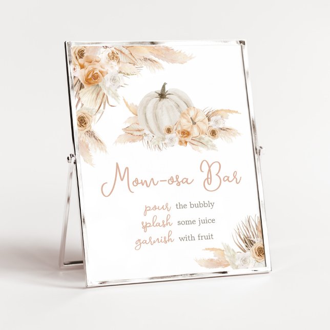 Boho Neutral Pumpkin Baby Shower Mum Osa Bar Poster (Gender Neutral Little Pumpkin Baby Shower Mom Osa Bar Sign)