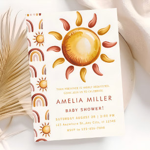 Boho Neutral Rainbow Baby Shower Invitation