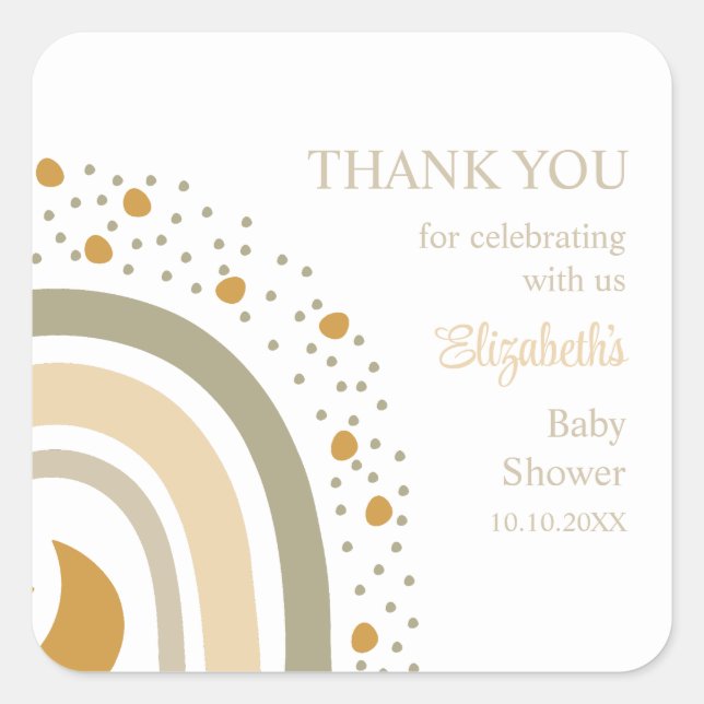 Boho Neutral Rainbow Baby Shower Thank You Square Sticker (Front)