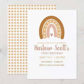 Boho Neutral Rainbow Birthday Invitation