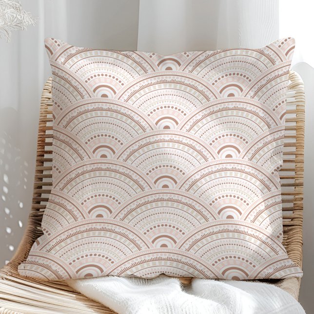 Boho Neutral Rainbow Pattern Pillow (Boho Neutral Rainbow Pattern Pillow in a sunny rattan armchair.)