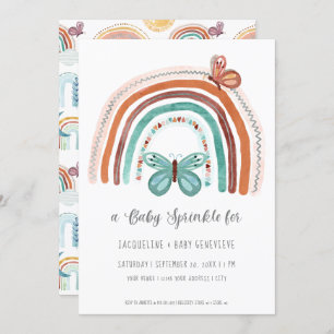 Boho Neutral Rainbow Terracotta Teal Sun Butterfly Invitation