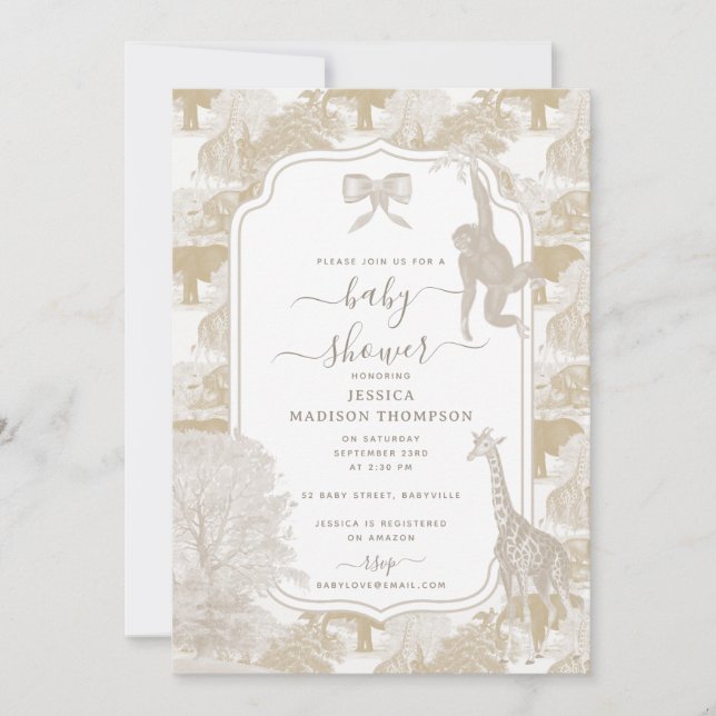 Boho Neutral Safari Animal Chinoiserie Baby Shower Invitation (Front)