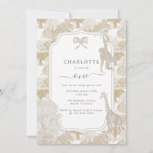Boho Neutral Safari Animal Chinoiserie Birthday Invitation