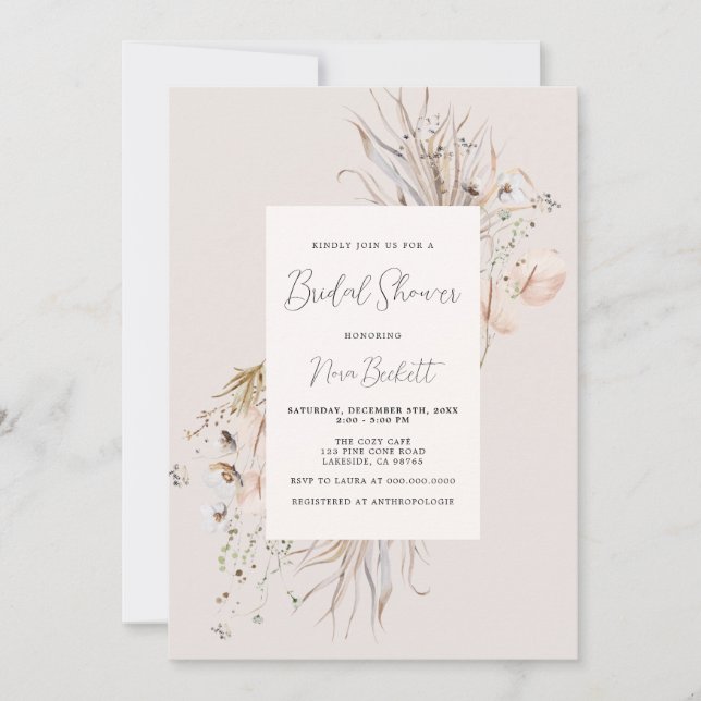 Boho Neutral Shades Botanical Frame Bridal Shower Invitation (Front)