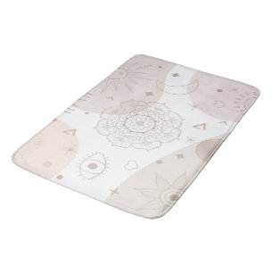 Boho Neutral Space Doodles Aesthetic Design Bath Mat