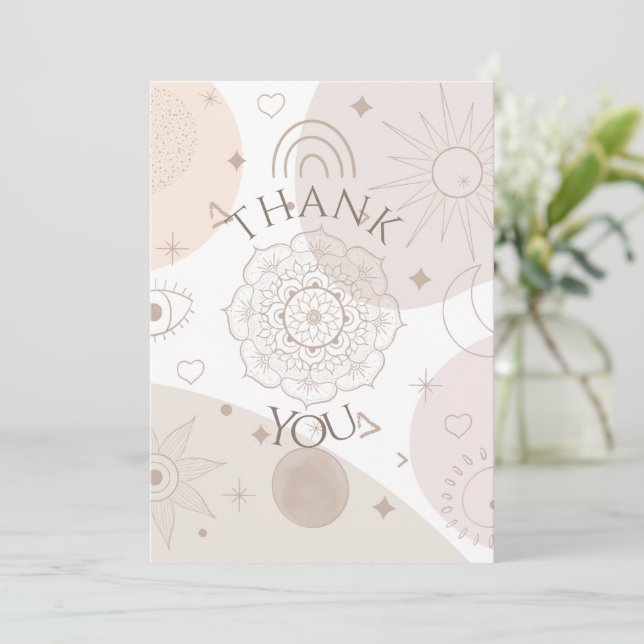 Boho Neutral Space Doodles Aesthetic Design Thank You Card (Standing Front)