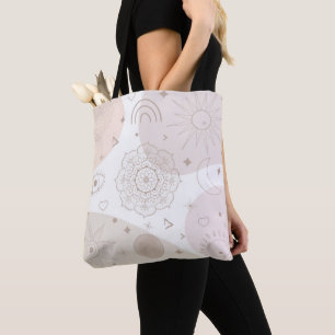 Boho Neutral Space Doodles Aesthetic Design Tote Bag