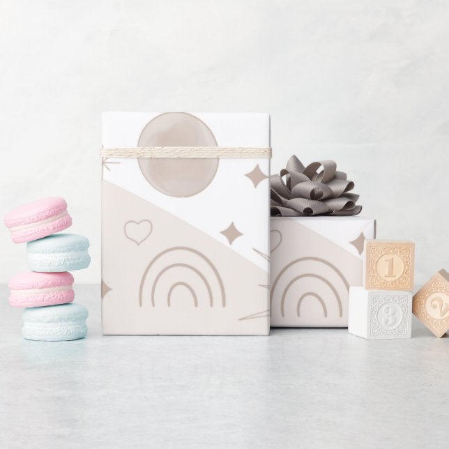 Boho Neutral Space Doodles Aesthetic Design Wrapping Paper (Baby Shower)
