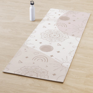 Boho Neutral Space Doodles Aesthetic Design Yoga Mat