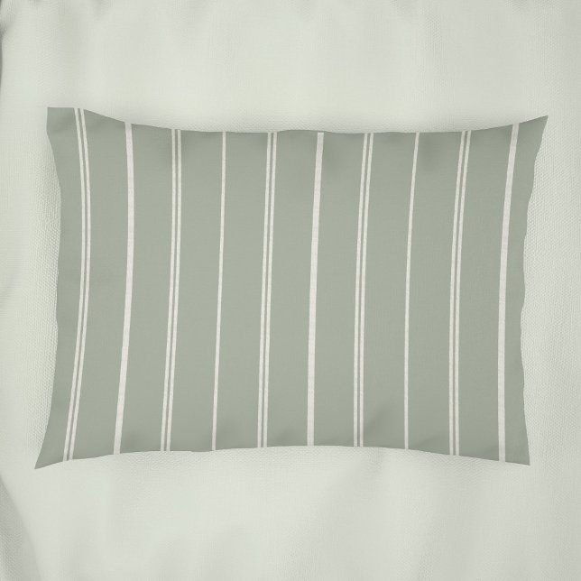 Boho Neutral Striped Pattern Minimal Sage Green Pillowcase (Creator Uploaded)