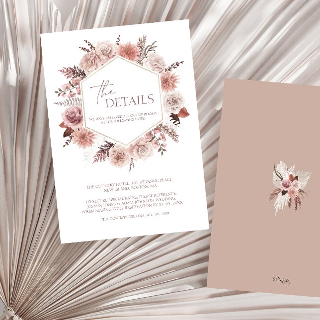 Boho Neutral Terracotta Floral Wreath Wedding Enclosure Card (Boho Dusty Pink Floral Wreath Wedding Details Enclosure Card)
