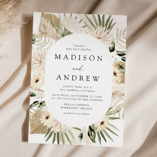 Boho Neutral Tropical Flowers Wedding Invitation