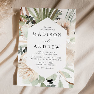 Boho Neutral Tropical Flowers Wedding Invitation