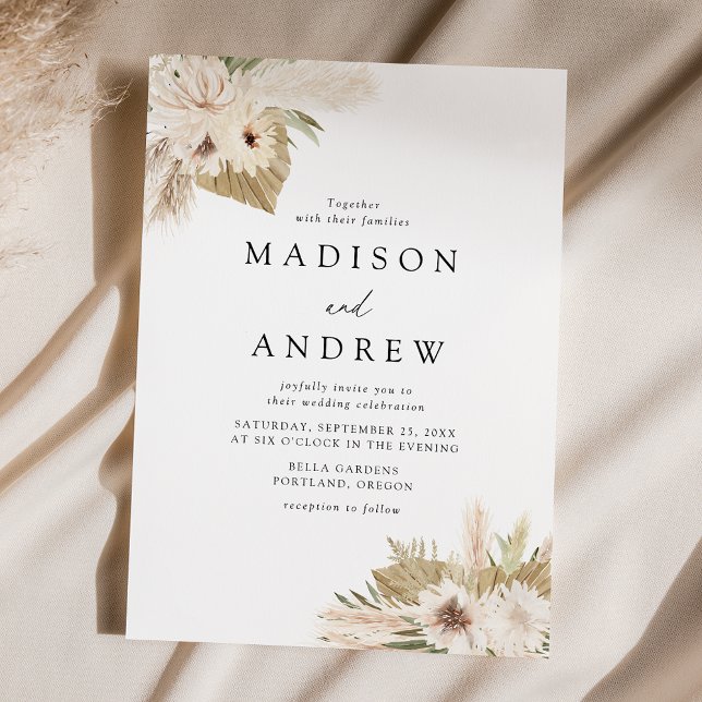 Boho Neutral Tropical Flowers Wedding Invitation (Creator Uploaded)