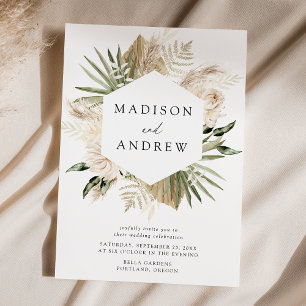 Boho Neutral Tropical Flowers Wedding Invitation