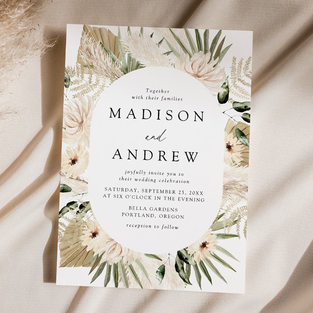 Boho Neutral Tropical Flowers Wedding Invitation (Creator Uploaded)