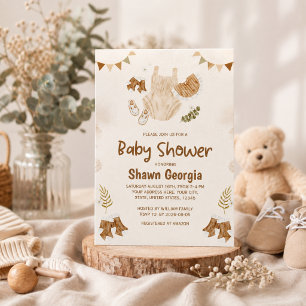 Boho Neutral Watercolor Baby Clothes Baby Shower Invitation