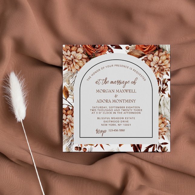 Boho Neutral Watercolor Pampas Square Wedding Invitation (Creator Uploaded)