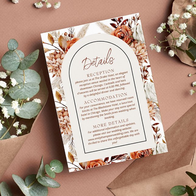 Boho Neutral Watercolor Pampas Wedding Details Enclosure Card (Creator Uploaded)