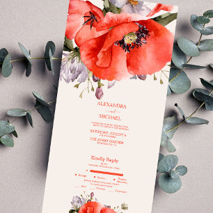 Boho Neutral Watercolor Poppies Wedding All In One Invitation