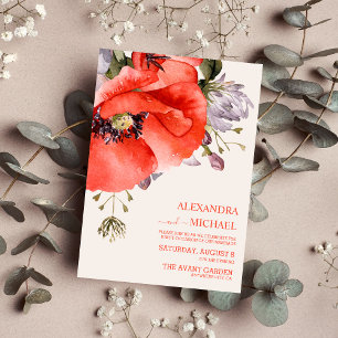 Boho Neutral Watercolor Poppies Wedding Invitation