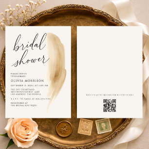 Boho Neutral Watercolor QR Code Bridal Shower Invitation