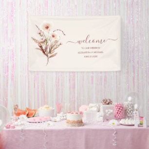 Boho Neutral Watercolor Wildflower Wedding Banner