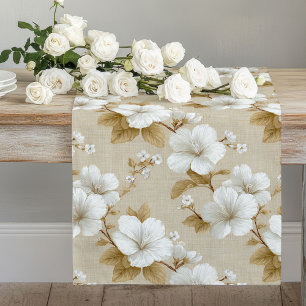 Boho Neutral White Flowers Table Runner
